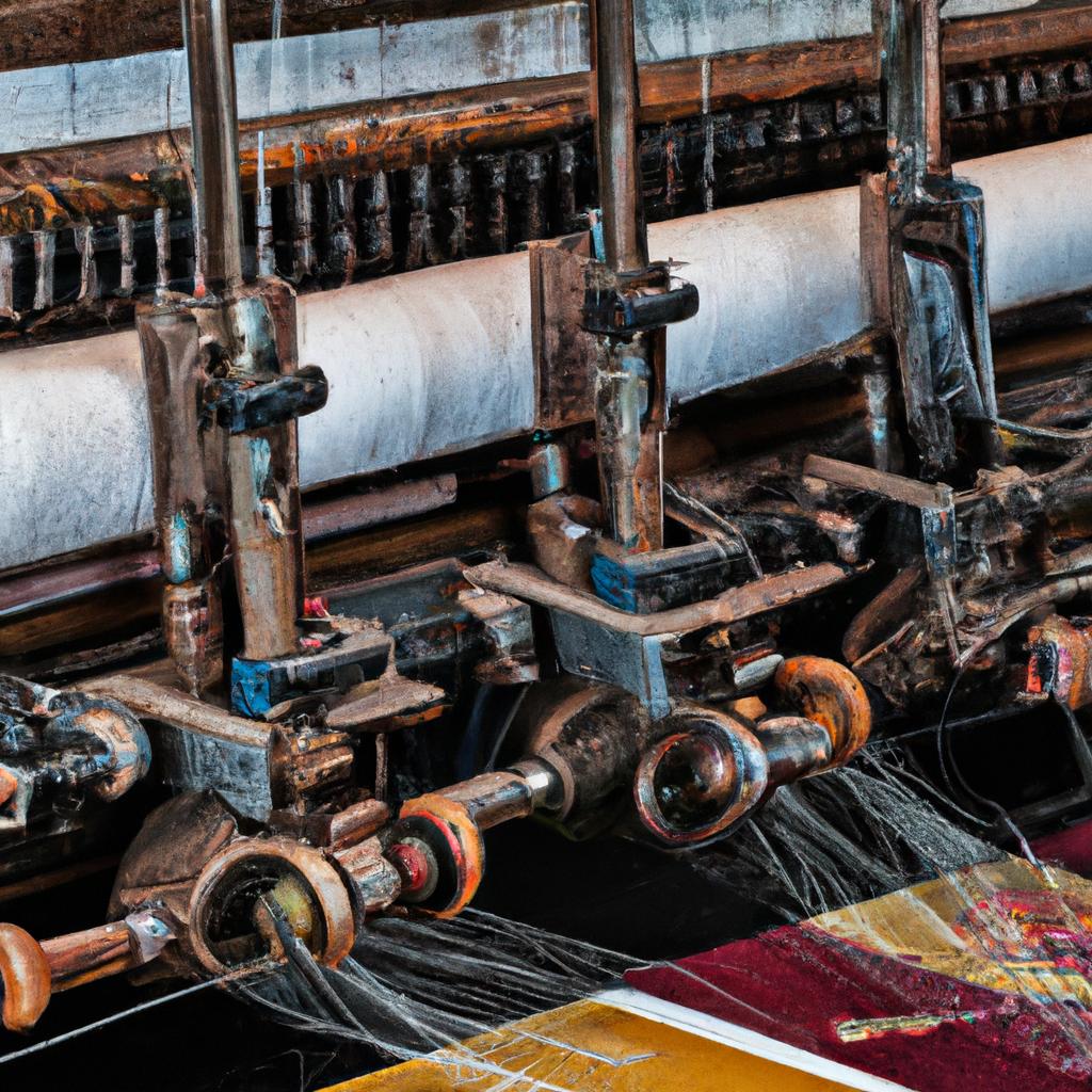 Innovative textile machinery at work, transforming the way goods were produced in the industrial revolution.