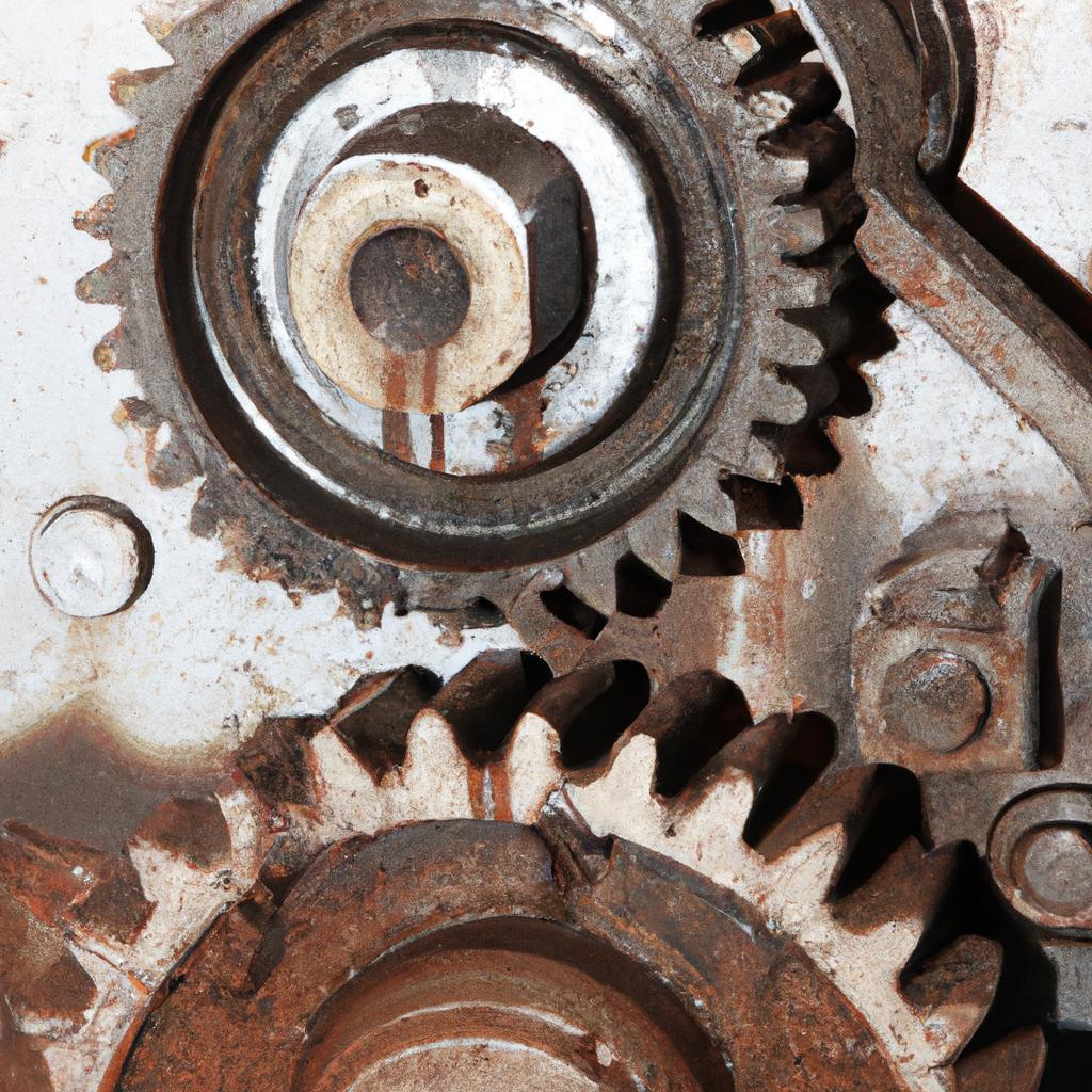 An old and worn-out industrial gear box in need of professional repair services.