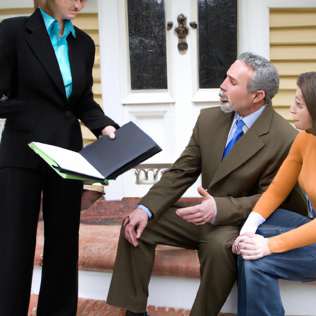 The real estate agent discusses property options with clients in Richmond, VA.